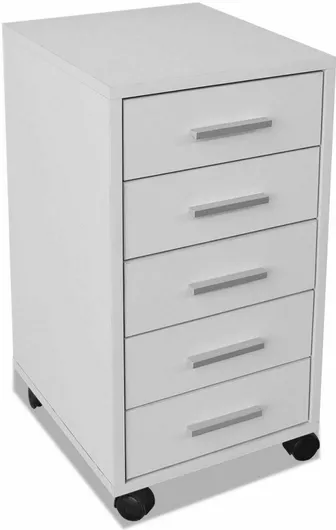 Συρταριέρα Γραφείου Ξύλινη με Ροδάκια & 5 Συρτάρια 33x38x63cm Λευκό