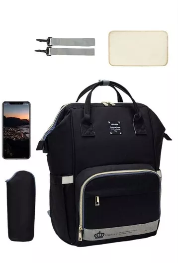 Τσάντα-Αλλαξιέρα Lequeen Πλάτης 30x22x39cm Μαύρη