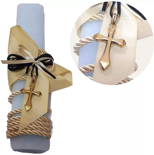 Πασχαλινη λαμπαδα 2024 με ανδρικο μενταγιον ατσαλι σταυρος χρυσος LA-HC8690