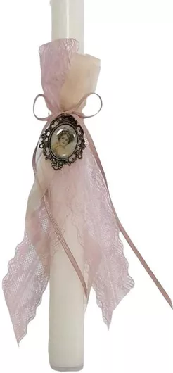 Πασχαλινη Λαμπάδα σε λευκό χρώμα κερί 35cm με δώρο Cameo μοτίφ