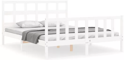 Κρεβάτι Υπέρδιπλο από Μασίφ Ξύλο με Τάβλες για Στρώμα 160x200cm Λευκό