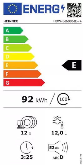 Πλυντήριο Πιάτων Heinner HDW-BI6006IE++ Εντοιχιζόμενο για 12 Σερβίτσια 82x59.8x55cm