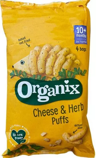 Παιδικό Snack Organix Puffs με Γεύση Τυρί Χωρίς Ζάχαρη 60gr για 10+ μηνών