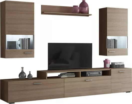 Σύνθετο Σαλονιού Ν27 με Βιτρίνα Μ225xΒ45xΥ130cm Μόκα