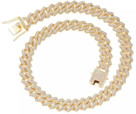 Αλυσίδα Iced Prong 12mm Από Επιχρυσωμένο Ορείχαλκο