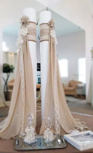 Λαμπάδα Γάμου με χειροποίητα λουλούδια, lampada-xeiropoiita-louloudia