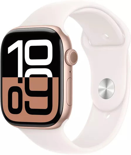 Apple Watch Series 10 Aluminium 42mm Αδιάβροχο με Παλμογράφο Rose Gold με Light Blush Sport Band S/M