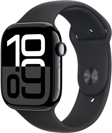 Apple Watch Series 10 Aluminium 42mm Αδιάβροχο με Παλμογράφο Jet Black με Black Sport Band S/M