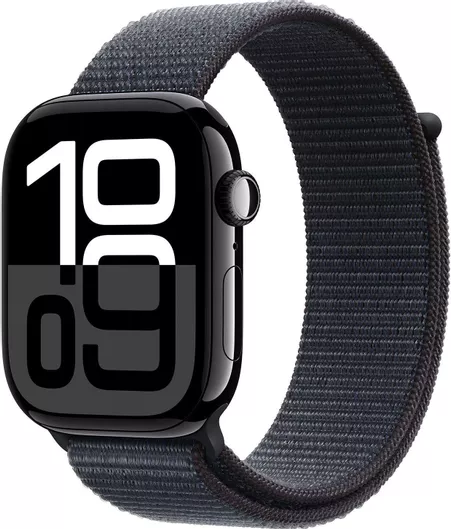 Apple Watch Series 10 Aluminium 42mm Αδιάβροχο με Παλμογράφο Jet Black με Ink Sport Loop