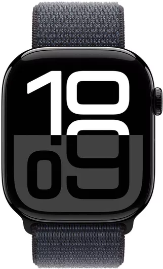 Apple Watch Series 10 Aluminium 42mm Αδιάβροχο με Παλμογράφο Jet Black με Ink Sport Loop
