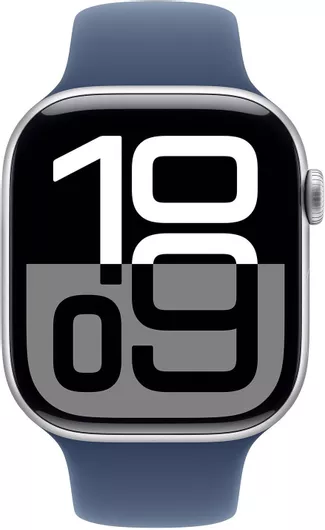 Apple Watch Series 10 Aluminium 46mm Αδιάβροχο με Παλμογράφο Silver με Denim Sport Band M/L
