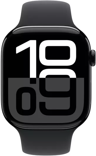 Apple Watch Series 10 Aluminium 46mm Αδιάβροχο με Παλμογράφο Jet Black με Black Sport Band M/L