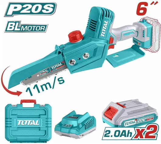 Total Αλυσοπρίονο Μπαταρίας 2x2Ah Brushless 20V 4.15kg με Λάμα 15cm