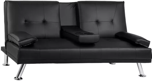 Καναπές Διθέσιος Κρεβάτι Δερματίνη 165x76.5cm Μαύρο