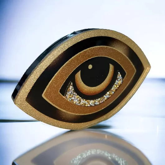 Χειροποίητο Επιτραπέζιο Γούρι Μάτι Χρυσό από Πλεξιγκλάς 10x15.5cm