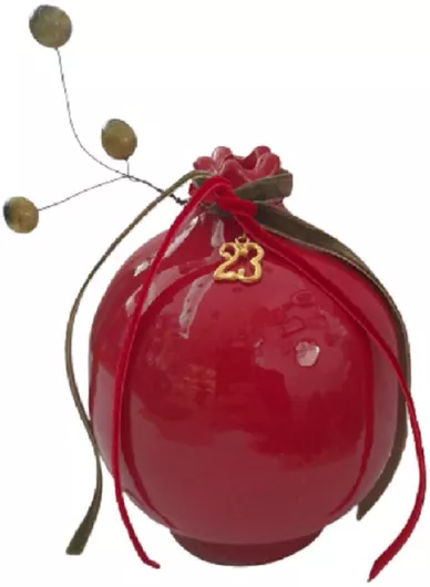 Επιτραπέζιο Χειροποίητο Γούρι Ρόδι από Κεραμικό Υλικό Κόκκινο