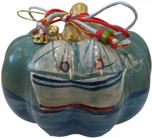 Επιτραπέζιο Χειροποίητο Γούρι Κολοκύθα Γαλάζιο 13x13cm