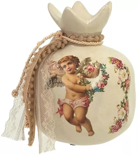 Marhome Χειροποίητο Κρεμαστό Γούρι Ρόδι Ροζ Κεραμικό 13x16cm