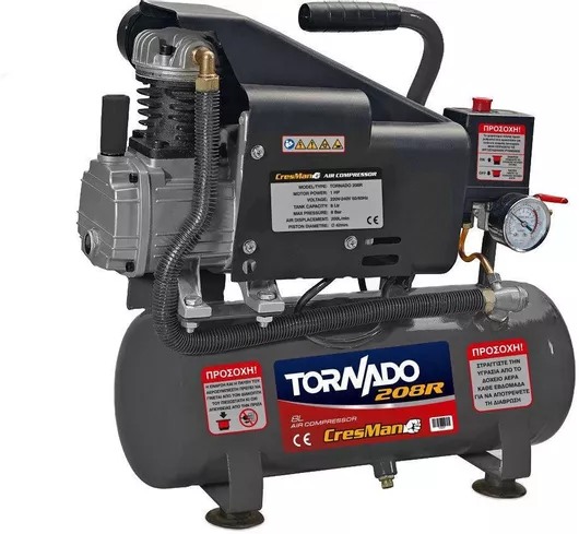 Κομπρεσέρ Αέρος Tornado με Ισχύ 1hp & Αεροφυλάκιο 8lt