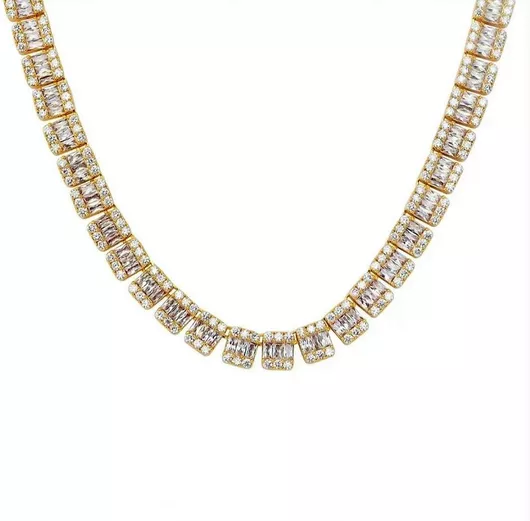Ανδρικό Κολιέ με Πέτρες Tennis Square Necklace 10mm Επιχρυσωμένο