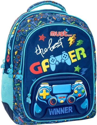 Σχολική Τσάντα Πλάτης Δημοτικού Must The Best Gamer με 3 Θήκες 32x18x43cm Μπλε