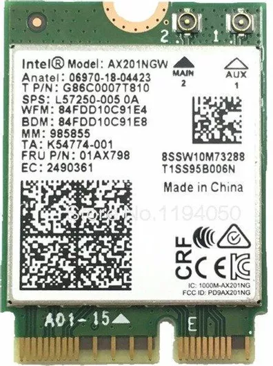 Κάρτα Δικτύου Intel AX201 Gig+, 2230, 2x2 AX+BT, No vPro M.2 Ασύρματη Wi‑Fi 6 2400Mbps Μini PCI-e