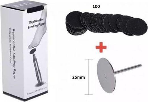 Σετ Φρέζα Τροχού Νυχιών Ανοξείδωτη & Αυτοκόλλητα Ανταλλακτικά Λείανσης 100τμχ