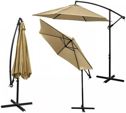 Ομπρέλα Δαπέδου Κήπου Στρογγυλή Αλουμινίου με Βάση Στήριξης 3x2.3m Μπεζ