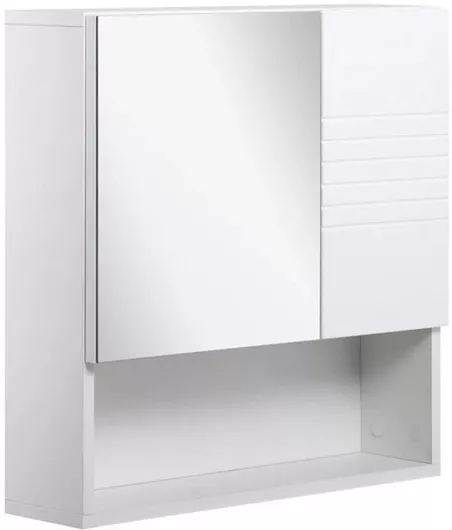 Καθρέπτης Μπάνιου Kleankin 834-369 Τετράγωνος από MDF με Ράφι & Ντουλάπι 54x55cm Λευκό