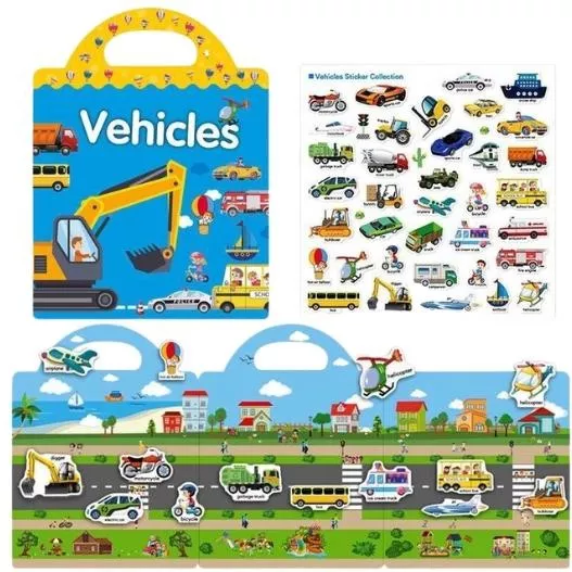 Μπλοκ με Αυτοκόλλητα Κόλλα-Ξεκόλλα Οχήματα με Χερούλι 24x31cm 36τμχ