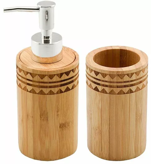 Αξεσουάρ Μπάνιου DKD Home Decor Ξύλινο Σετ 2τμχ Μπεζ