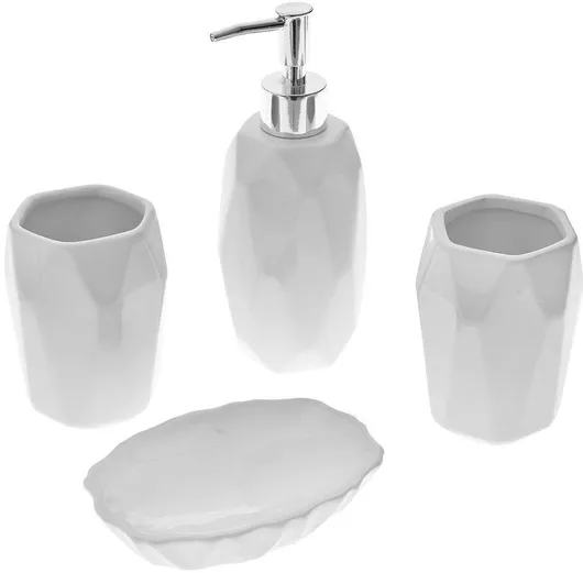 Αξεσουάρ Μπάνιου Σετ Κεραμικό Σετ 4τμχ Λευκό