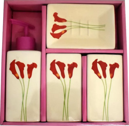 Αξεσουάρ Μπάνιου Κεραμικά Πορσελάνης Ορθογώνιο Σετ 4 τμχ σχέδιο 9