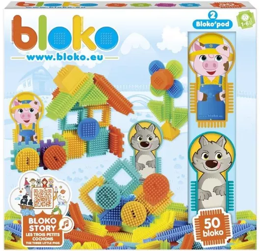 Τουβλάκι Bloko Bristles Σφηνο Τα Τρία Γουρουνάκια & o Κακός Λύκος για 1+ Ετών 50τμχ