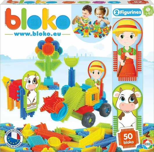Τουβλάκι Bloko Σφηνοτουβλάκια με Φιγούρες Φάρμα για 1 - 6 Ετών 50τμχ