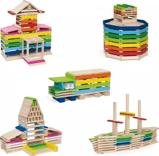 Τουβλάκι Viga Toys Ξύλινα Πολύχρωμα για 3 - 6 Ετών 250τμχ