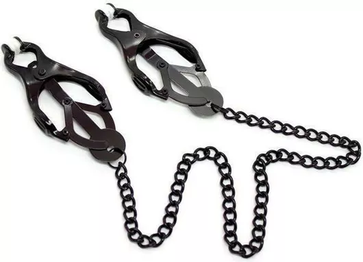 Fetish Addict Japanese Nipple Clamps with Chain Black