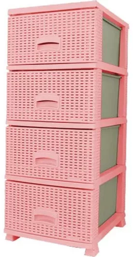 Viosarp Συρταριέρα Rattan σε Ροζ Χρώμα 4 Θέσεων 37x44x91cm