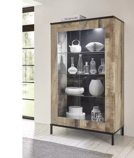 Βιτρίνα Σαλονιού Mango Επιδαπέδια από Ξύλο με Τζάμι & Υποδοχή για Φωτισμό 106x50x178cm Black Pero