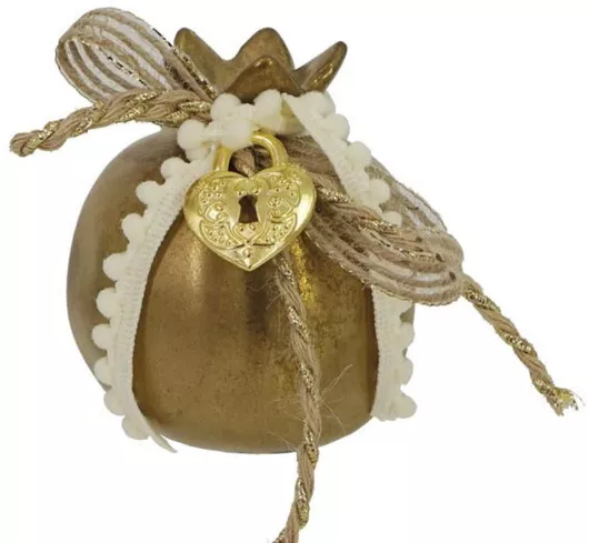 Marhome Επιτραπέζιο Γούρι Ρόδι από Κεραμικό Υλικό Χρυσό 9x10cm