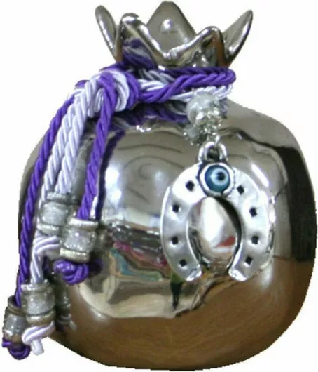 Marhome Επιτραπέζιο Γούρι Ρόδι από Κεραμικό Υλικό Ασημί 9x10cm