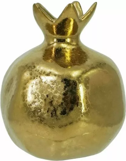 Marhome Επιτραπέζιο Γούρι Ρόδι από Κεραμικό Υλικό Χρυσό 11x13cm