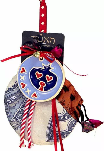 Synchronia Κρεμαστό Γούρι Ρόδι από Κεραμικό Υλικό Μπλε