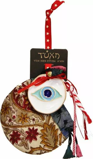 Synchronia Κρεμαστό Γούρι Μάτι από Κεραμικό Υλικό Λευκό