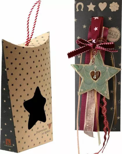 Synchronia Κρεμαστό Γούρι Αστέρι από Ξύλο Πράσινο 33cm