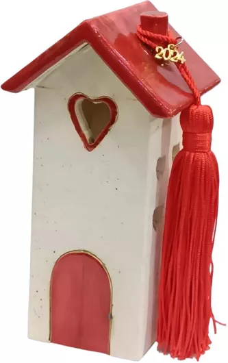 Γούρι Ceramic 2024 Χειροποίητο Επιτραπέζιο Σπίτι από Κεραμικό Υλικό Κόκκινο 8x15cm