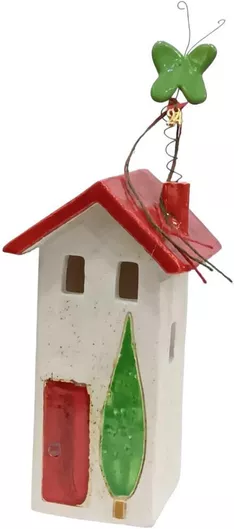 Γούρι Ceramic 2024 Χειροποίητο Πεταλούδα Σπίτι από Κεραμικό Υλικό Κόκκινο 8x15cm