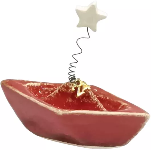 Γούρι Ceramic 2024 Χειροποίητο Επιτραπέζιο Καράβι από Κεραμικό Υλικό Κόκκινο 3x5cm