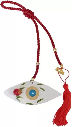 Kalliopi Silver Κρεμαστό Χειροποίητο Γούρι Μάτι από Κεραμικό Υλικό Κόκκινο