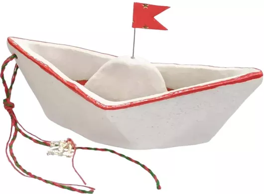 Επιτραπέζιο Χειροποίητο Γούρι Καράβι από Κεραμικό Υλικό Λευκό 10x18cm